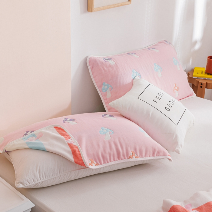 91家纺网 家纺一手货源 找家纺 朴尔家纺-毛巾被 2026春夏新款六层全棉纯棉纱布毛巾被夏被夏凉被空调被 五彩蘑菇-粉