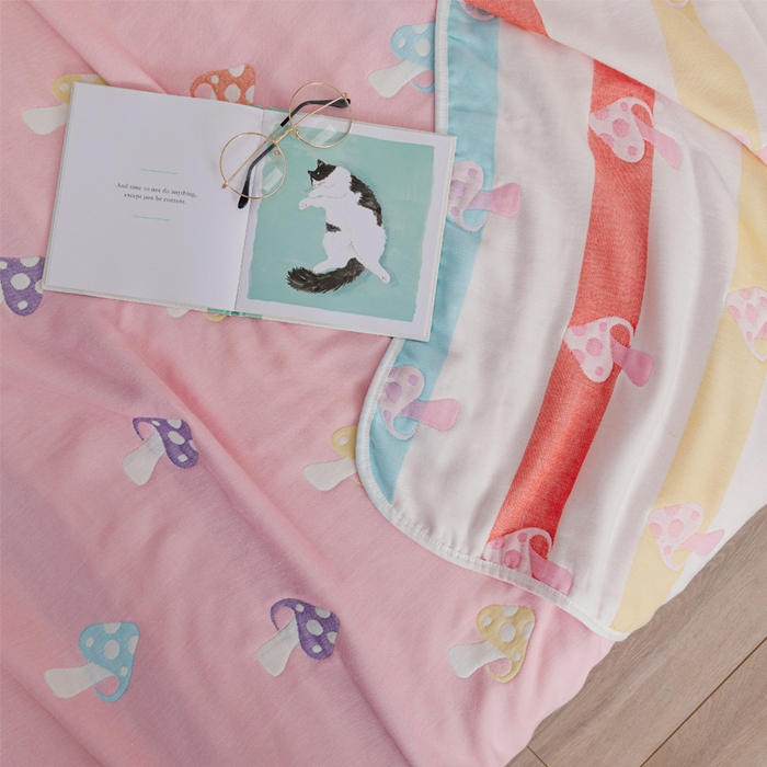 91家纺网 家纺一手货源 找家纺 朴尔家纺-毛巾被 2026春夏新款六层全棉纯棉纱布毛巾被夏被夏凉被空调被 五彩蘑菇-粉