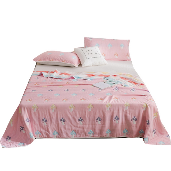 91家纺网 家纺一手货源 找家纺 朴尔家纺-毛巾被 2026春夏新款六层全棉纯棉纱布毛巾被夏被夏凉被空调被 五彩蘑菇-粉