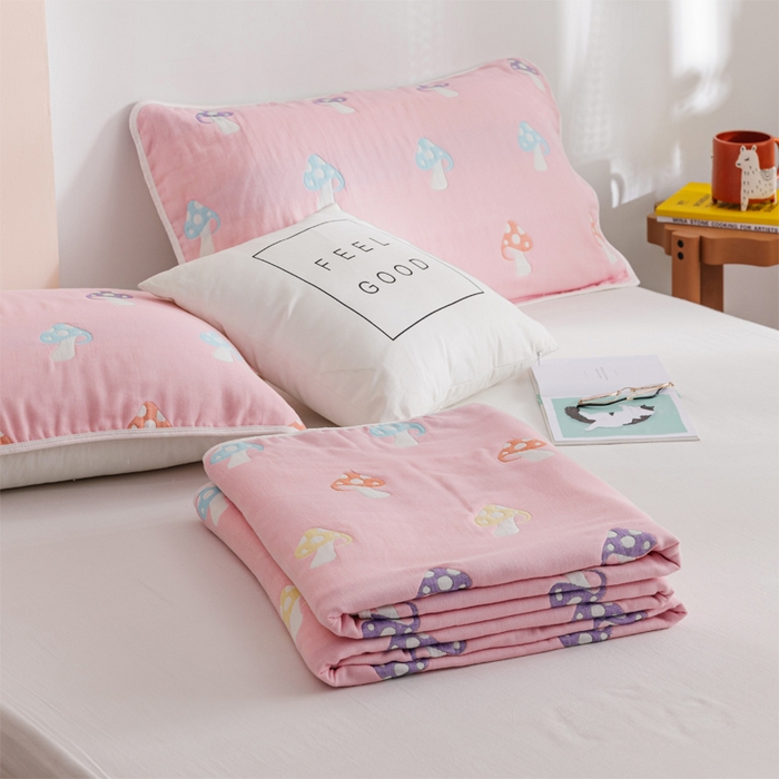 91家纺网 家纺一手货源 找家纺 朴尔家纺-毛巾被 2026春夏新款六层全棉纯棉纱布毛巾被夏被夏凉被空调被 五彩蘑菇-粉