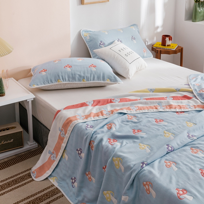 91家纺网 家纺一手货源 找家纺 朴尔家纺-毛巾被 2026春夏新款六层全棉纯棉纱布毛巾被夏被夏凉被空调被 五彩蘑菇-兰