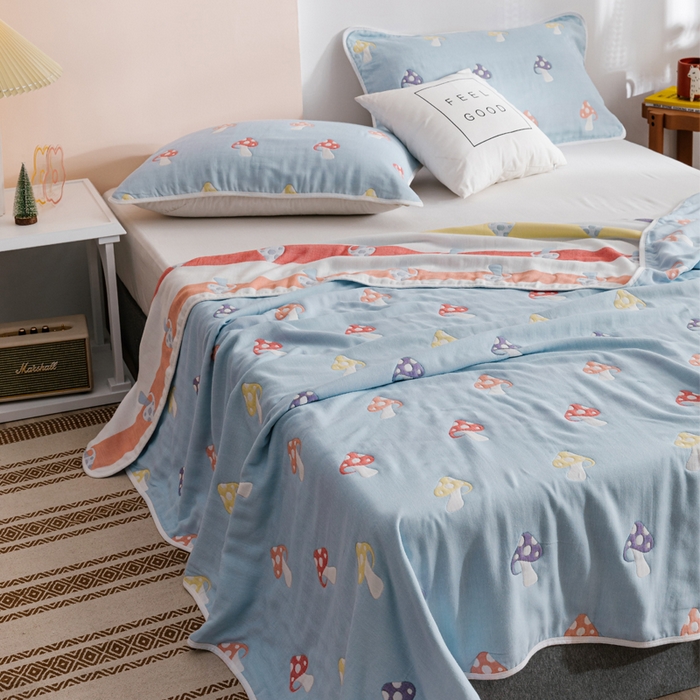 91家纺网 家纺一手货源 找家纺 朴尔家纺-毛巾被 2026春夏新款六层全棉纯棉纱布毛巾被夏被夏凉被空调被 五彩蘑菇-兰