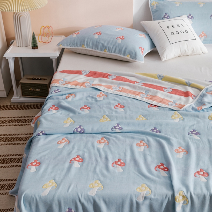 91家纺网 家纺一手货源 找家纺 朴尔家纺-毛巾被 2026春夏新款六层全棉纯棉纱布毛巾被夏被夏凉被空调被 五彩蘑菇-兰