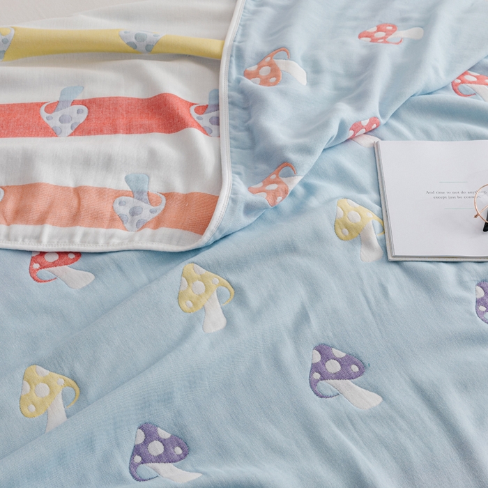 91家纺网 家纺一手货源 找家纺 朴尔家纺-毛巾被 2026春夏新款六层全棉纯棉纱布毛巾被夏被夏凉被空调被 五彩蘑菇-兰