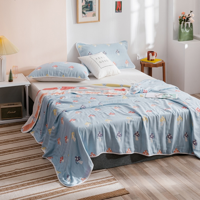 91家纺网 家纺一手货源 找家纺 朴尔家纺-毛巾被 2026春夏新款六层全棉纯棉纱布毛巾被夏被夏凉被空调被 五彩蘑菇-兰