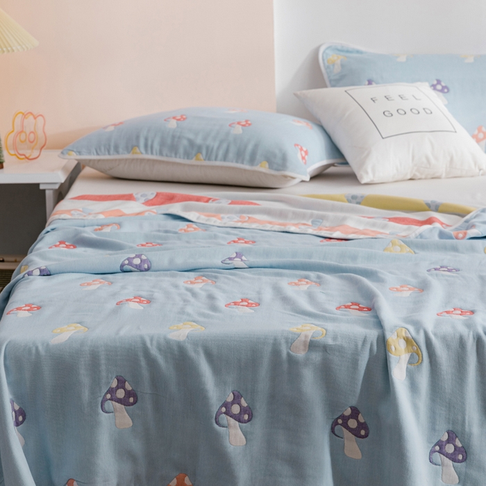 91家纺网 家纺一手货源 找家纺 朴尔家纺-毛巾被 2026春夏新款六层全棉纯棉纱布毛巾被夏被夏凉被空调被 五彩蘑菇-兰