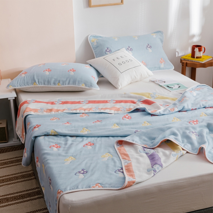 91家纺网 家纺一手货源 找家纺 朴尔家纺-毛巾被 2026春夏新款六层全棉纯棉纱布毛巾被夏被夏凉被空调被 五彩蘑菇-兰