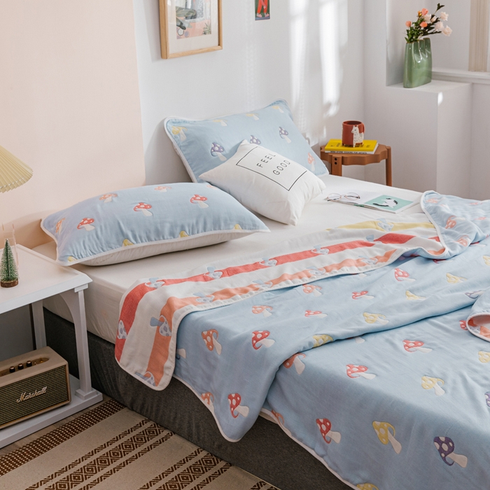 91家纺网 家纺一手货源 找家纺 朴尔家纺-毛巾被 2026春夏新款六层全棉纯棉纱布毛巾被夏被夏凉被空调被 五彩蘑菇-兰