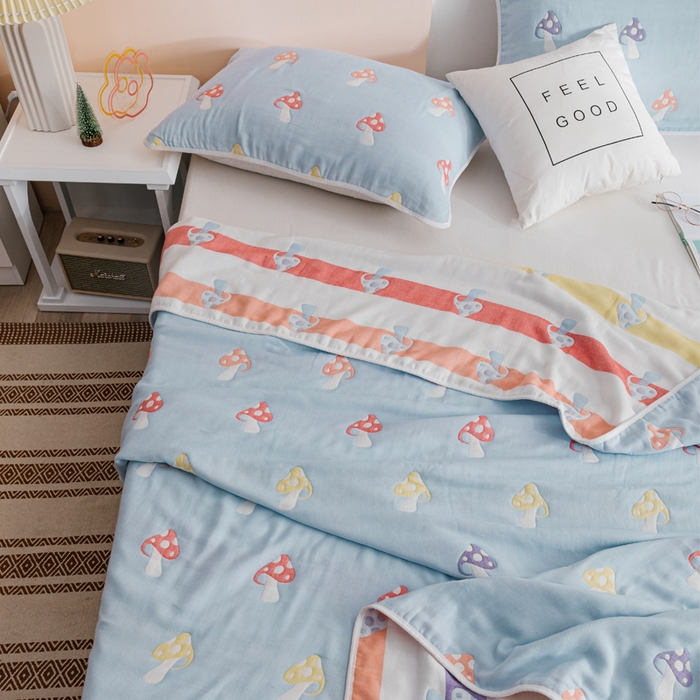 91家纺网 家纺一手货源 找家纺 朴尔家纺-毛巾被 2026春夏新款六层全棉纯棉纱布毛巾被夏被夏凉被空调被 五彩蘑菇-兰