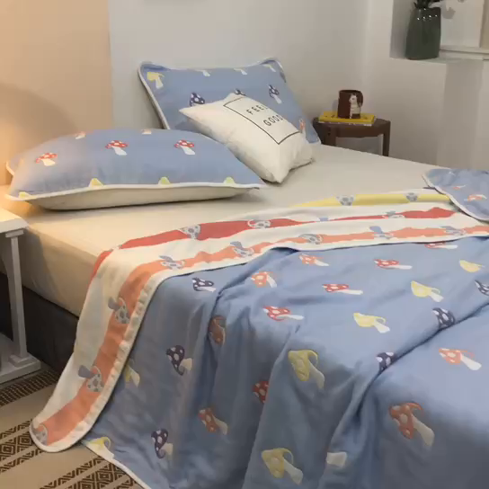 91家纺网 家纺一手货源 找家纺 朴尔家纺-毛巾被 2026春夏新款六层全棉纯棉纱布毛巾被夏被夏凉被空调被 五彩蘑菇-兰