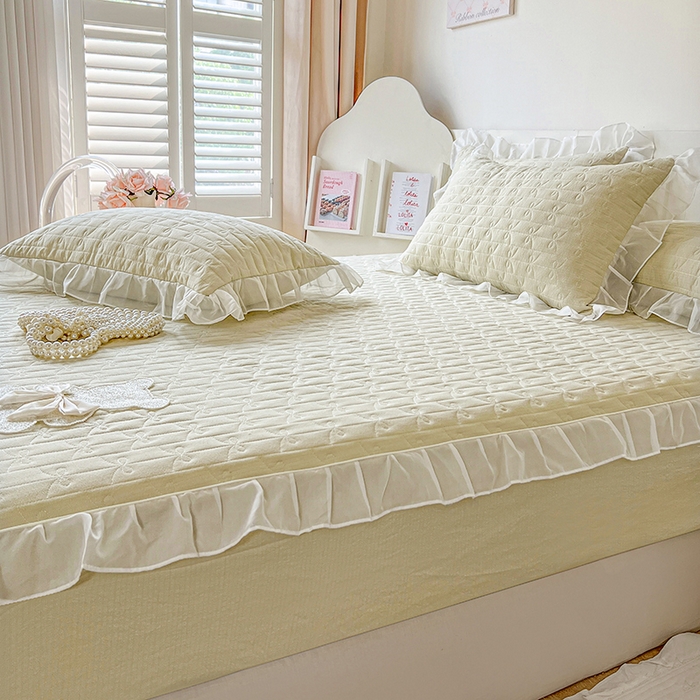 91家纺网 家纺一手货源 找家纺 网红馆（ck家纺） 2026新款优舒棉花边床裙床笠--蜜糖熊 蜜糖熊-黄