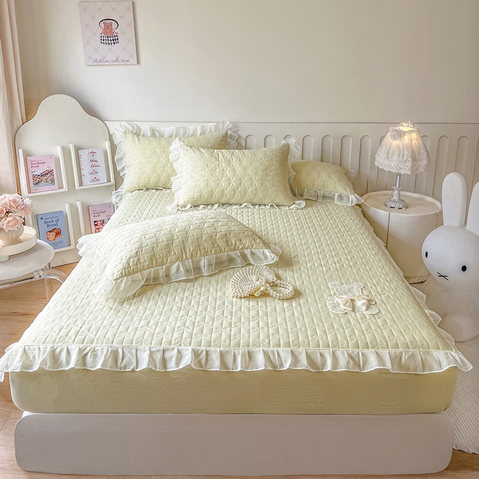 网红馆（ck家纺） 2026新款优舒棉花边床裙床笠--蜜糖熊 蜜糖熊-黄