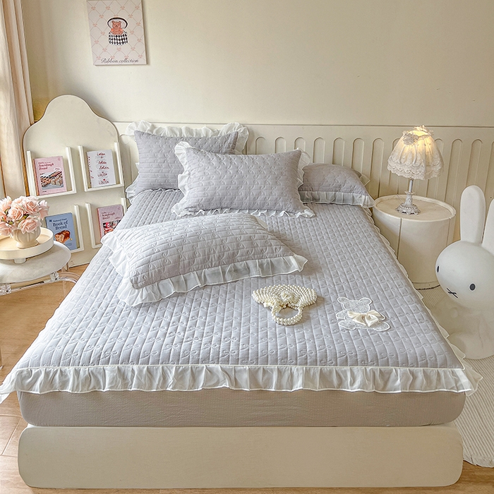 网红馆（ck家纺） 2026新款优舒棉花边床裙床笠--蜜糖熊 蜜糖熊-灰