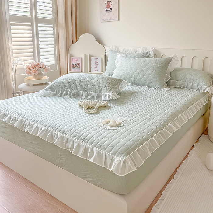 91家纺网 家纺一手货源 找家纺 网红馆（ck家纺） 2026新款优舒棉花边床裙床笠--蜜糖熊 蜜糖熊-绿