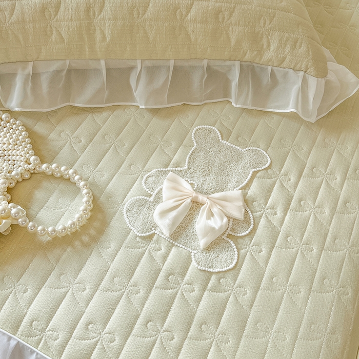 91家纺网 家纺一手货源 找家纺 网红馆（ck家纺） 2026新款优舒棉花边床裙床笠--蜜糖熊 蜜糖熊-黄