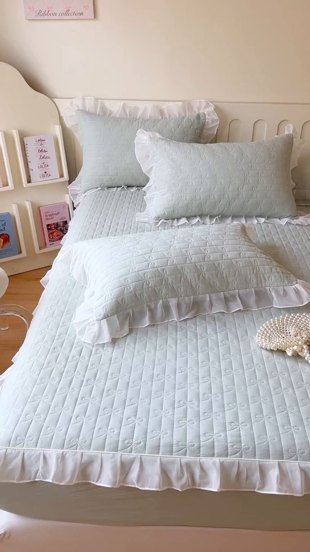 91家纺网 家纺一手货源 找家纺 网红馆（ck家纺） 2026新款优舒棉花边床裙床笠--蜜糖熊 蜜糖熊-绿