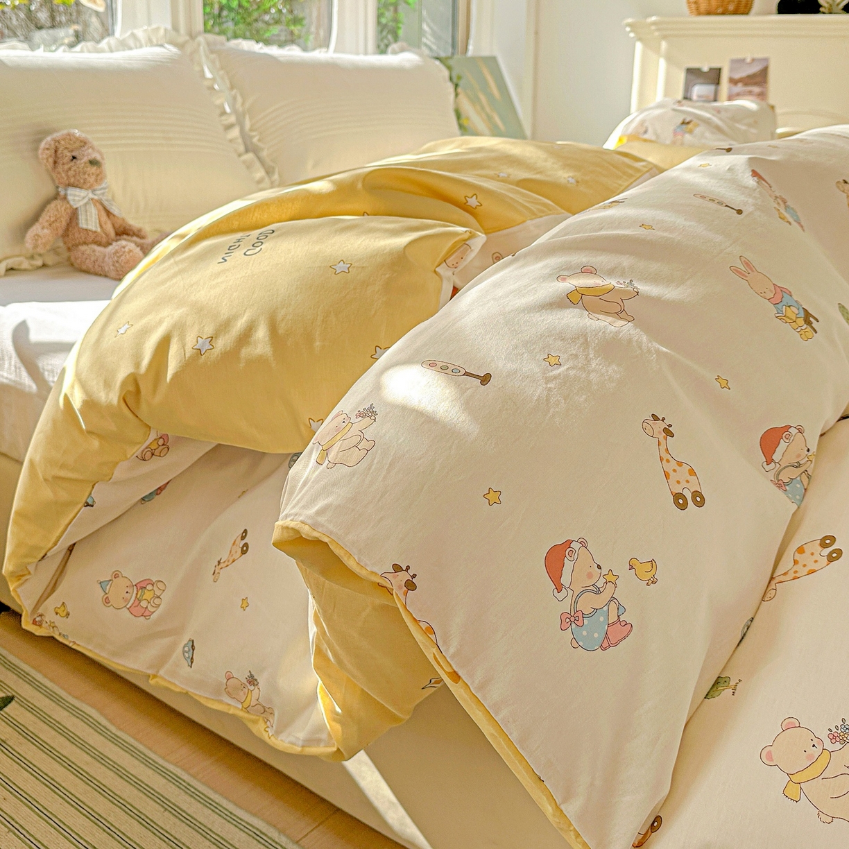 91家纺网 家纺一手货源 找家纺 恩泽家纺 2026春夏新款全棉12868印花四件套单品系列-单被套-提供买家秀，预留缩水率 小萌物