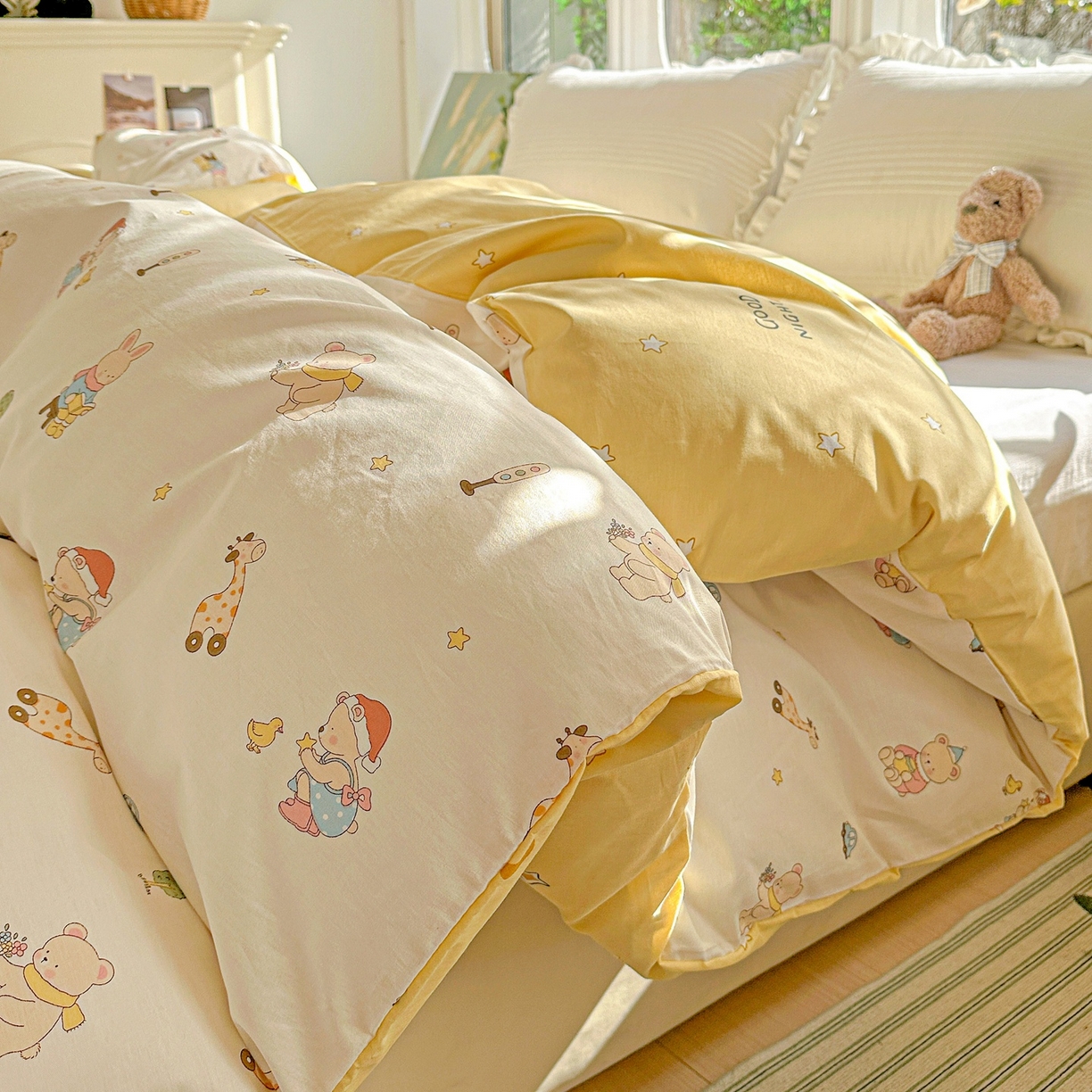 91家纺网 家纺一手货源 找家纺 恩泽家纺 2026春夏新款全棉12868印花四件套单品系列-单被套-提供买家秀，预留缩水率 小萌物