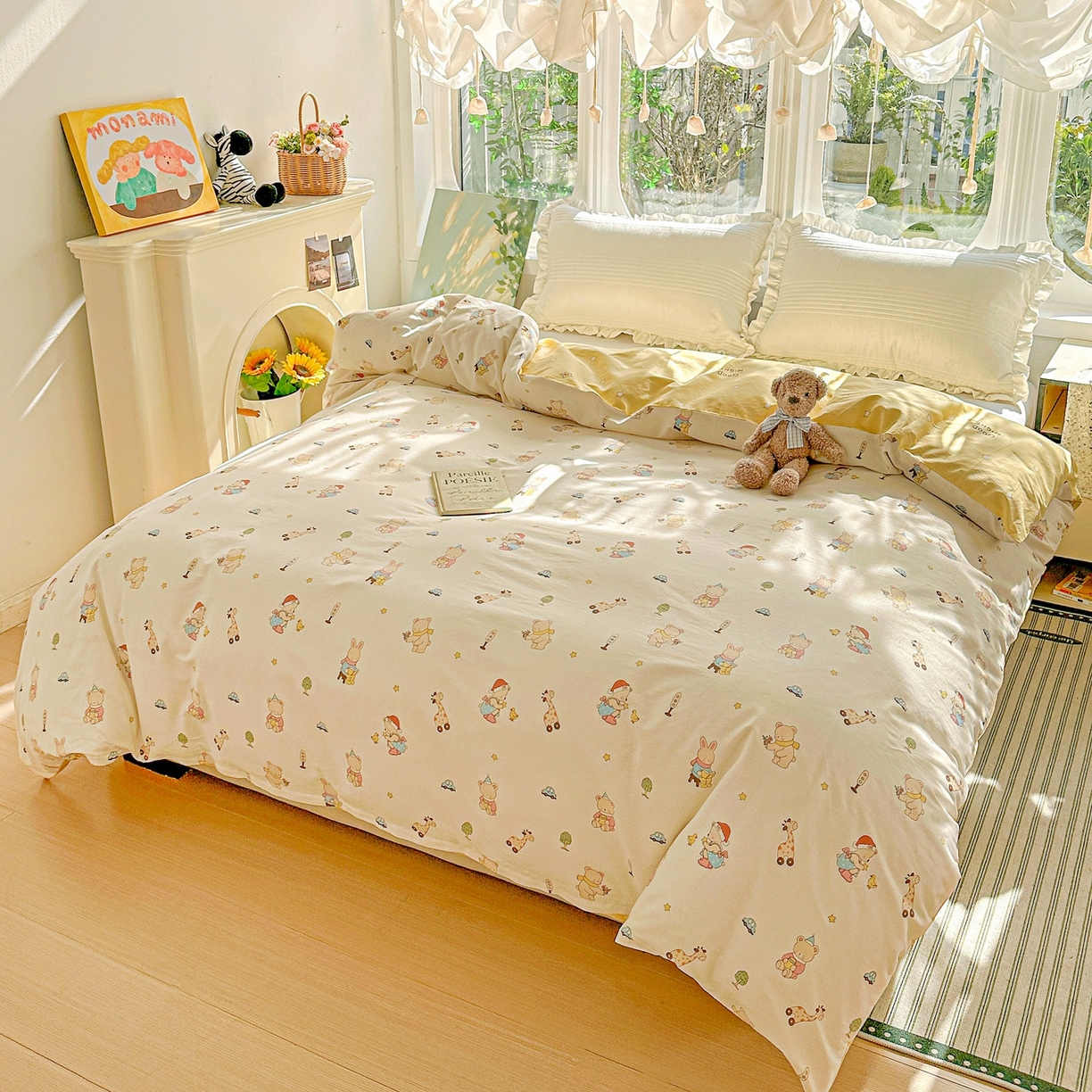 91家纺网 家纺一手货源 找家纺 恩泽家纺 2026春夏新款全棉12868印花四件套单品系列-单被套-提供买家秀，预留缩水率 小萌物