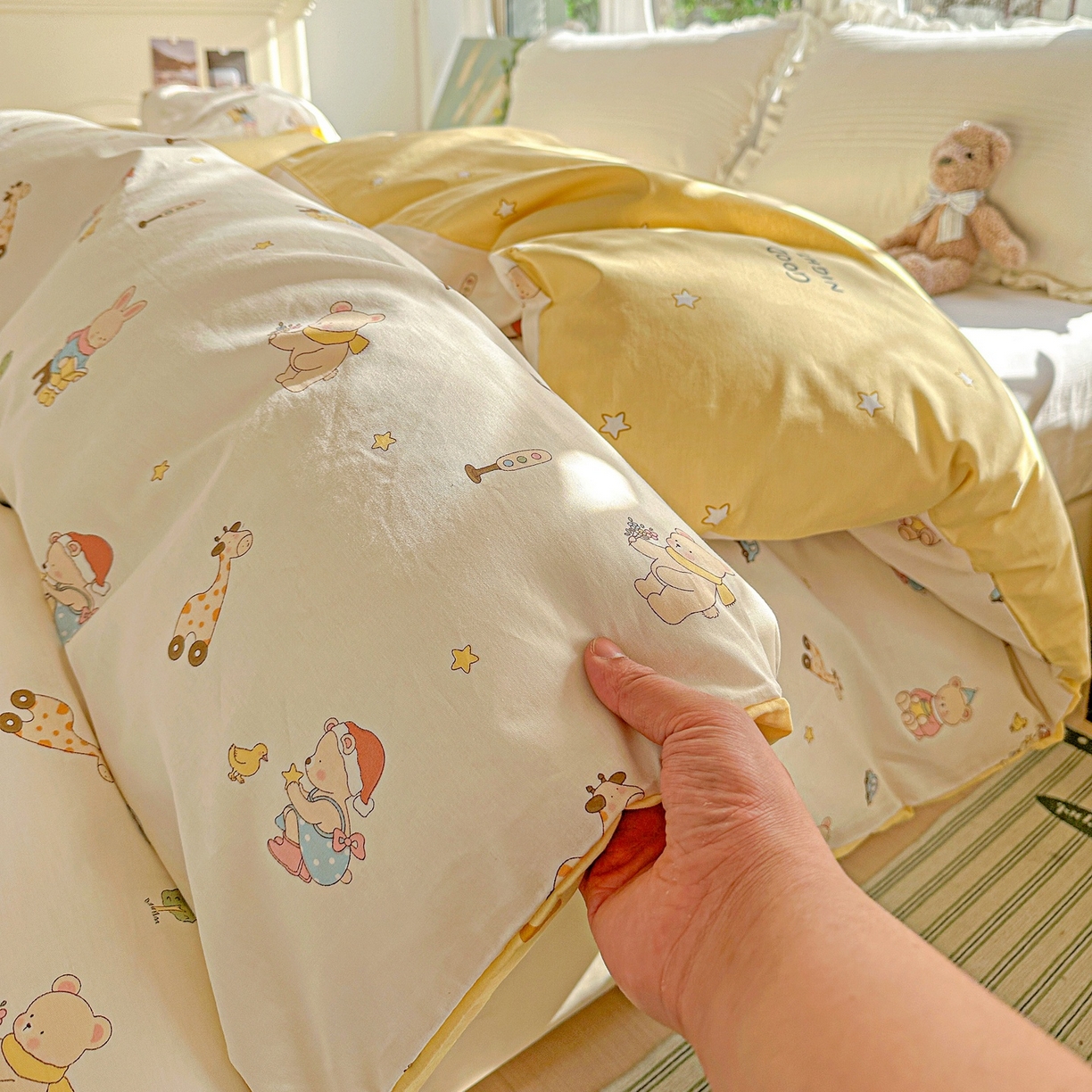 91家纺网 家纺一手货源 找家纺 恩泽家纺 2026春夏新款全棉12868印花四件套单品系列-单被套-提供买家秀，预留缩水率 小萌物