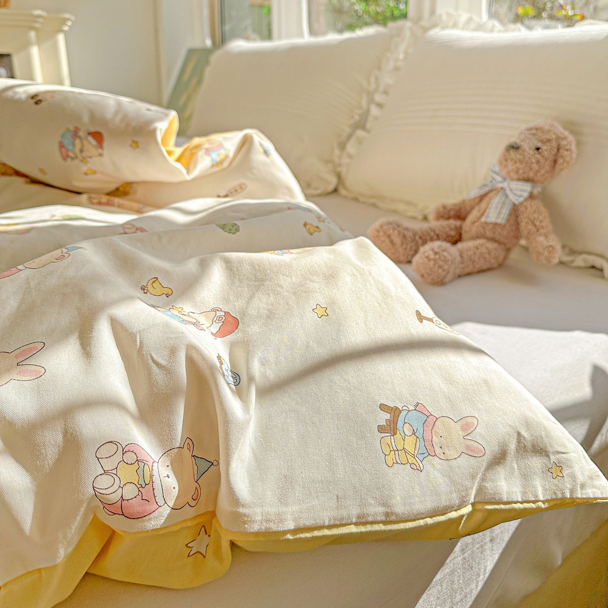 91家纺网 家纺一手货源 找家纺 恩泽家纺 2026春夏新款全棉12868印花四件套单品系列-单被套-提供买家秀，预留缩水率 小萌物