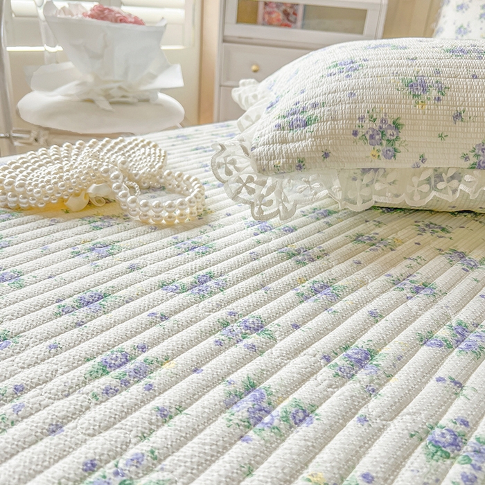 91家纺网 家纺一手货源 找家纺 网红馆（ck家纺） 2026新款泡泡棉印花床笠三件套 紫色恋人