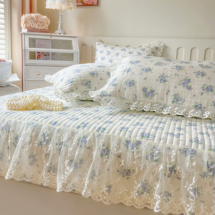 91家纺网 家纺一手货源 找家纺 网红馆（ck家纺） 2026新款泡泡棉印花床笠三件套 紫色恋人