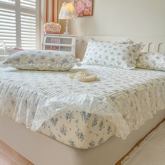 91家纺网 家纺一手货源 找家纺 网红馆（ck家纺） 2026新款泡泡棉印花床笠三件套 紫色恋人