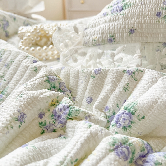 91家纺网 家纺一手货源 找家纺 网红馆（ck家纺） 2026新款泡泡棉印花床笠三件套 紫色恋人