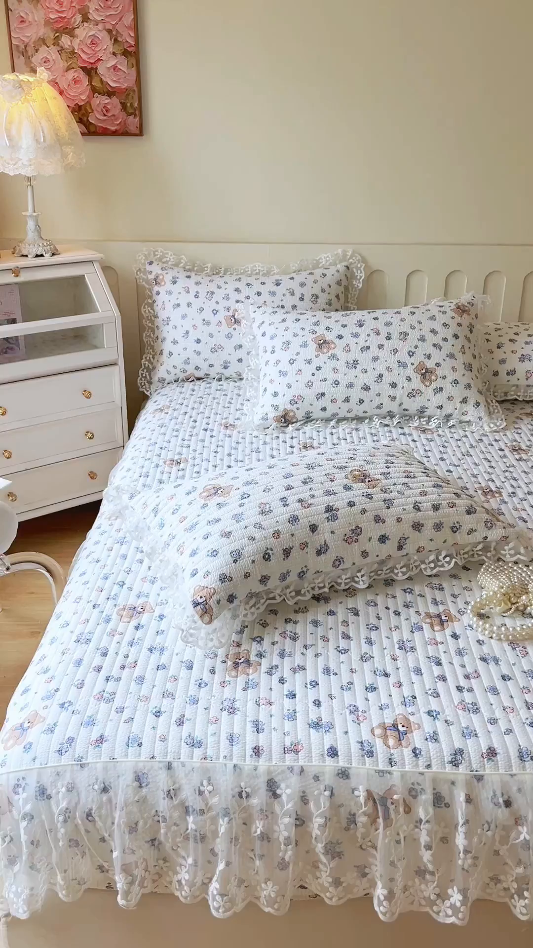 91家纺网 家纺一手货源 找家纺 网红馆（ck家纺） 2026新款泡泡棉印花床笠三件套 熊宝宝