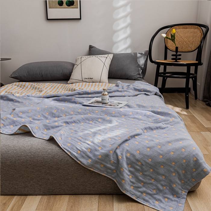 91家纺网 家纺一手货源 找家纺 朴尔家纺-毛巾被 2026春夏新款主推三层水洗棉纱布毛巾被夏被夏凉被空调被 冬空-冰蓝