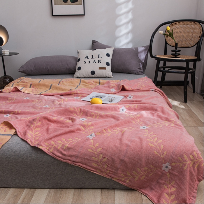 91家纺网 家纺一手货源 找家纺 朴尔家纺-毛巾被 2026春夏新款主推三层水洗棉纱布毛巾被夏被夏凉被空调被 花之恋-粉黄