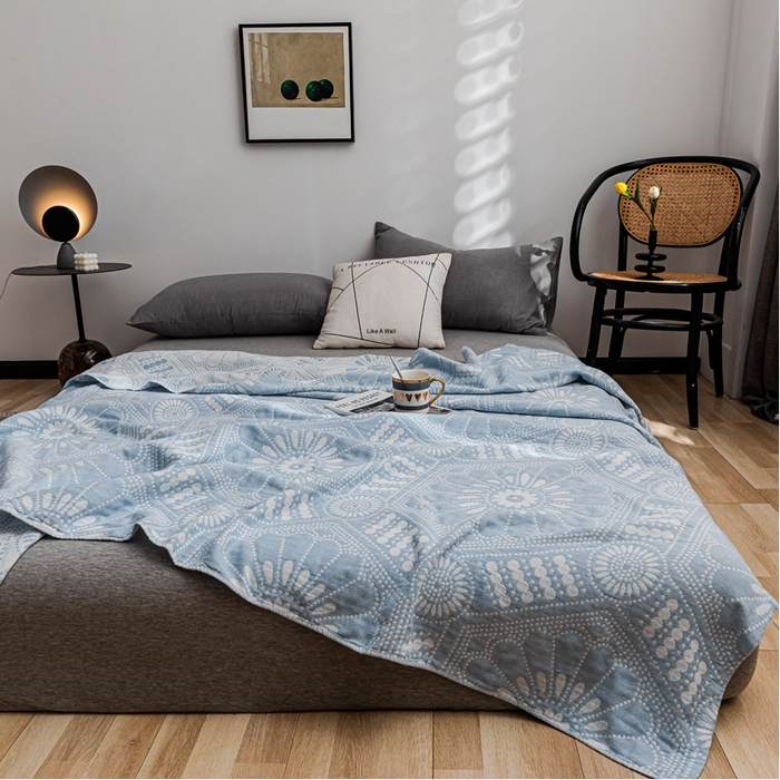 91家纺网 家纺一手货源 找家纺 朴尔家纺-毛巾被 2026春夏新款主推三层水洗棉纱布毛巾被夏被夏凉被空调被 星辰大海-冰蓝