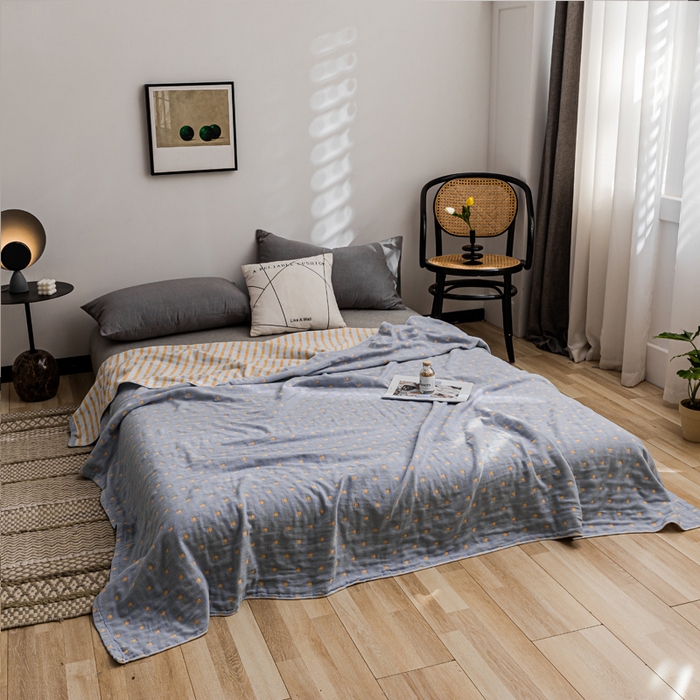 91家纺网 家纺一手货源 找家纺 朴尔家纺-毛巾被 2026春夏新款主推三层水洗棉纱布毛巾被夏被夏凉被空调被 冬空-冰蓝