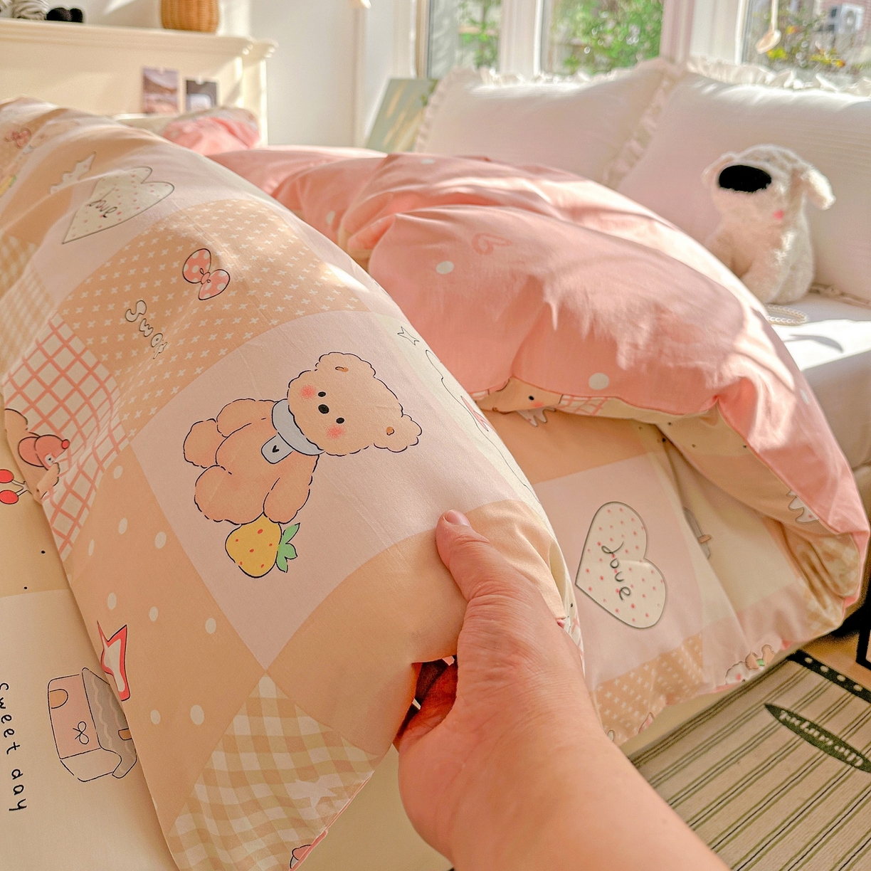 91家纺网 家纺一手货源 找家纺 恩泽家纺 2026春夏新款全棉12868印花四件套单品系列-单被套-提供买家秀，预留缩水率 小熊布丁