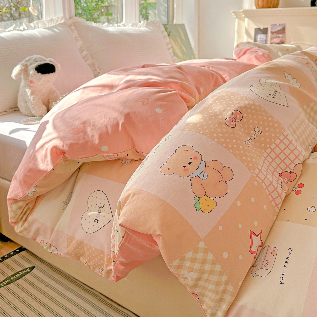 91家纺网 家纺一手货源 找家纺 恩泽家纺 2026春夏新款全棉12868印花四件套单品系列-单被套-提供买家秀，预留缩水率 小熊布丁