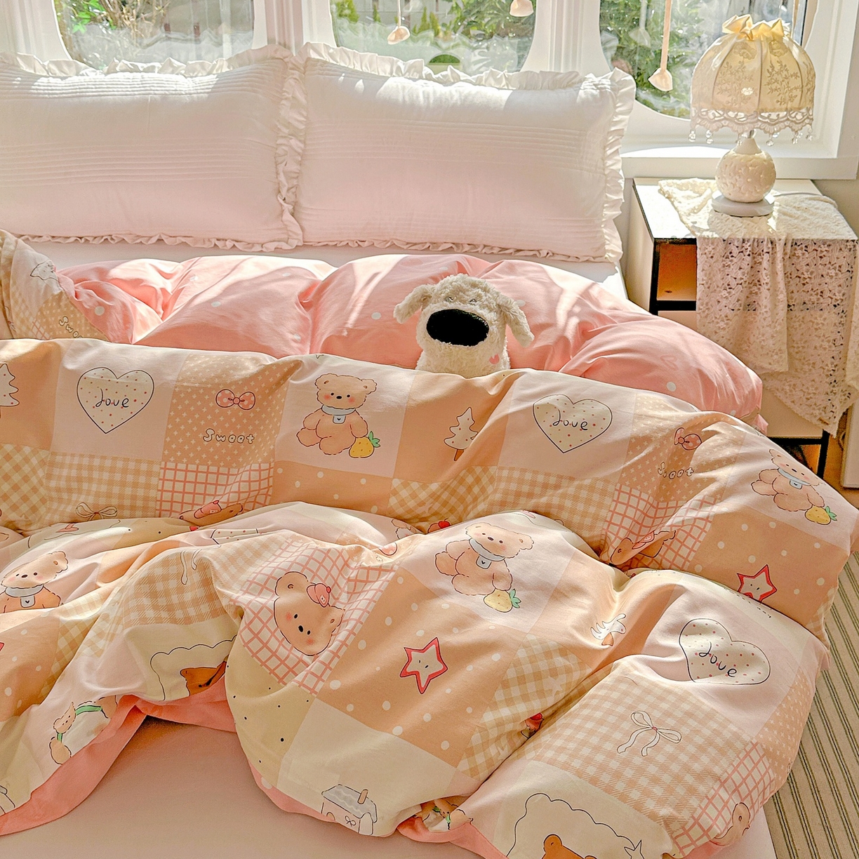 91家纺网 家纺一手货源 找家纺 恩泽家纺 2026春夏新款全棉12868印花四件套单品系列-单被套-提供买家秀，预留缩水率 小熊布丁