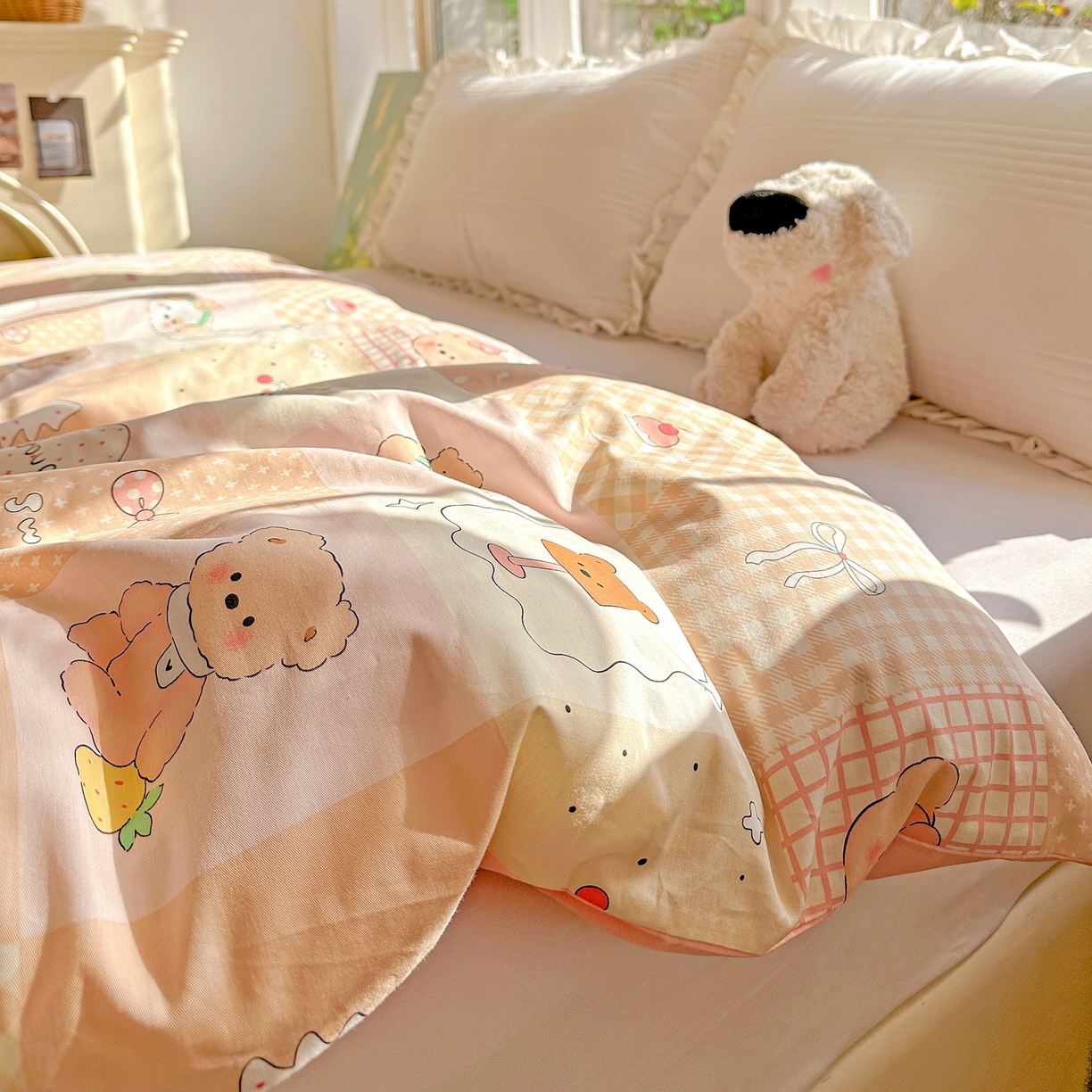 91家纺网 家纺一手货源 找家纺 恩泽家纺 2026春夏新款全棉12868印花四件套单品系列-单被套-提供买家秀，预留缩水率 小熊布丁
