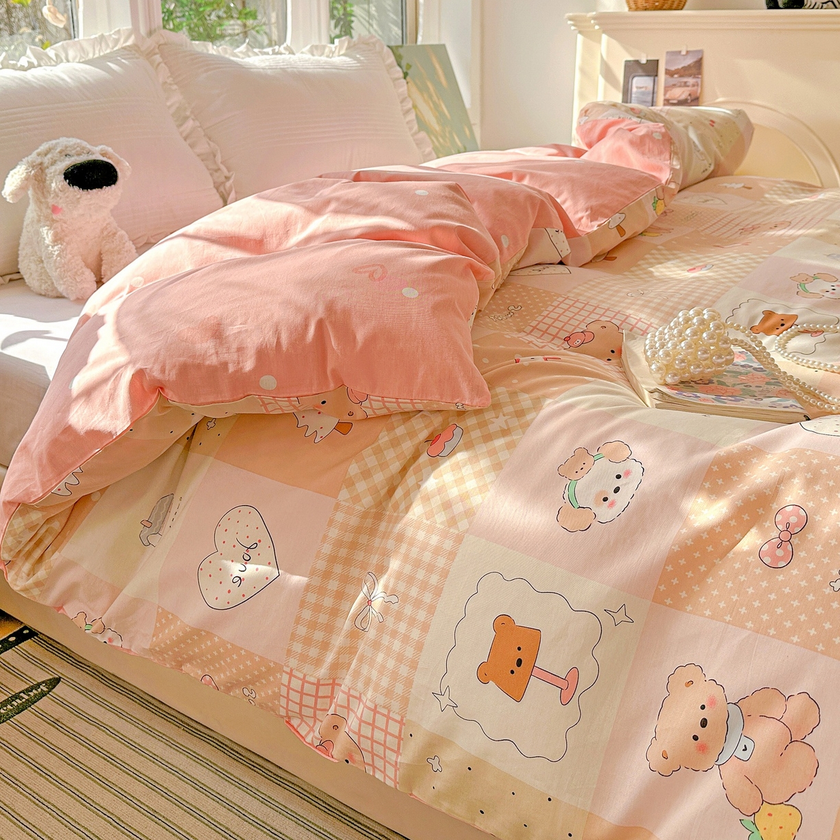91家纺网 家纺一手货源 找家纺 恩泽家纺 2026春夏新款全棉12868印花四件套单品系列-单被套-提供买家秀，预留缩水率 小熊布丁