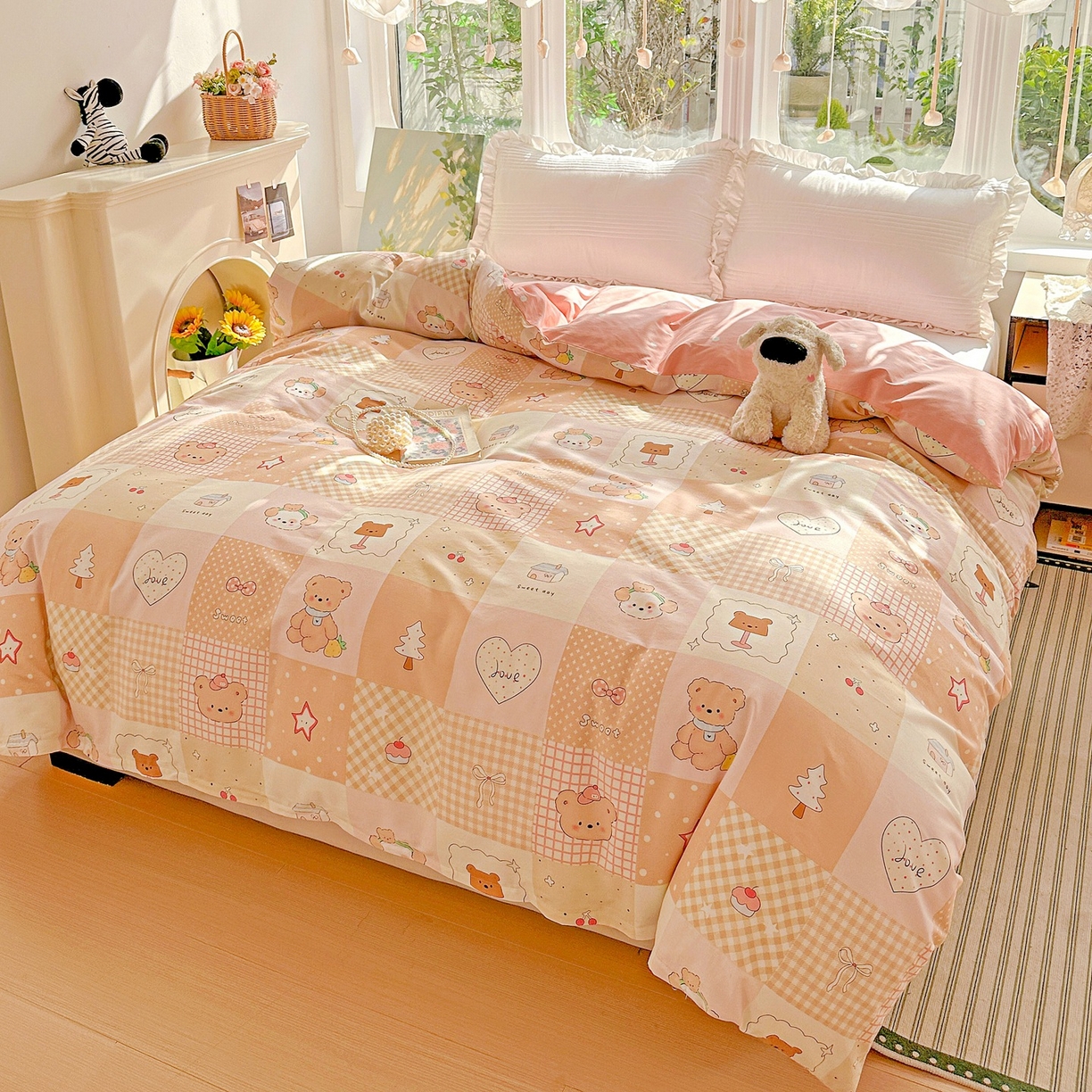 91家纺网 家纺一手货源 找家纺 恩泽家纺 2026春夏新款全棉12868印花四件套单品系列-单被套-提供买家秀，预留缩水率 小熊布丁