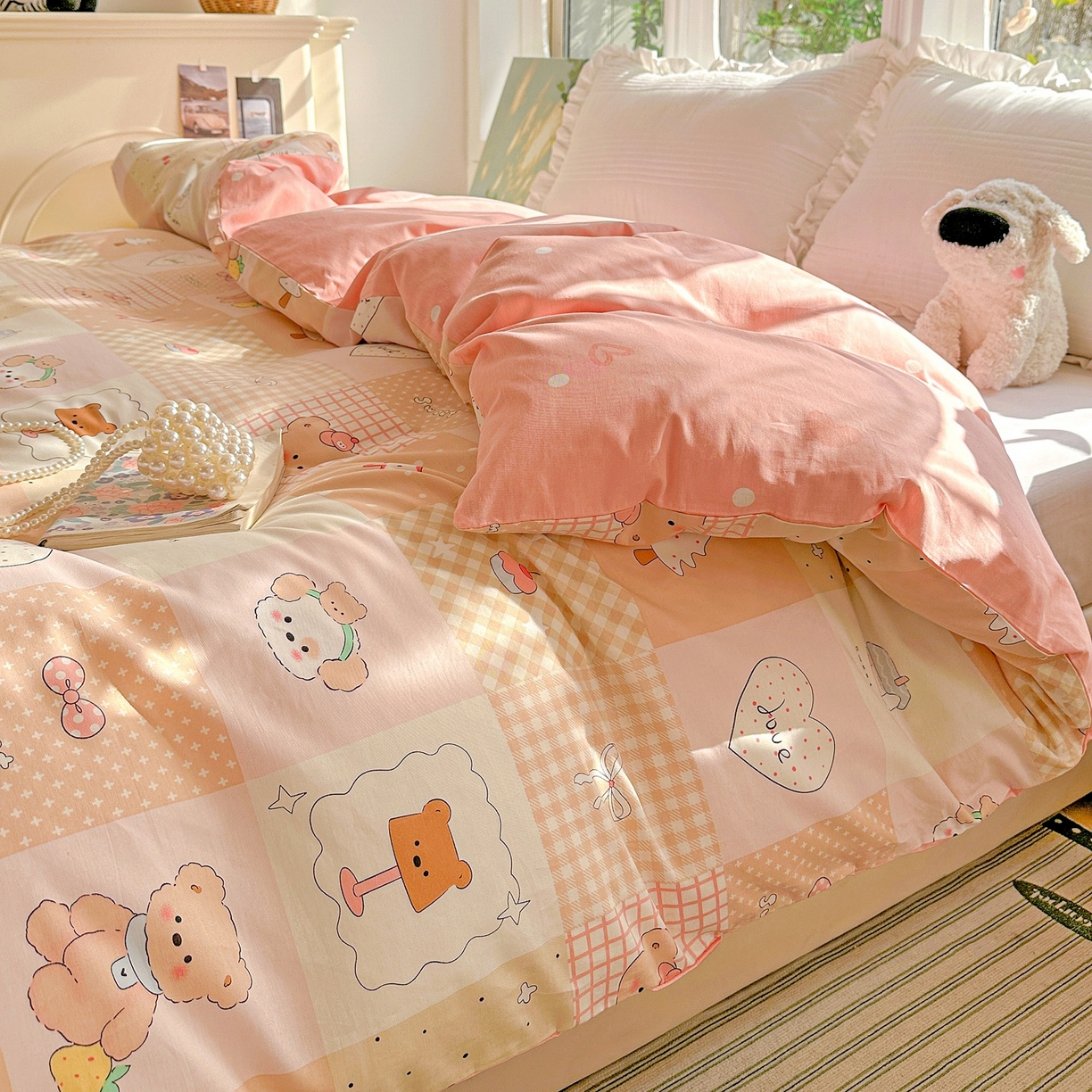 91家纺网 家纺一手货源 找家纺 恩泽家纺 2026春夏新款全棉12868印花四件套单品系列-单被套-提供买家秀，预留缩水率 小熊布丁