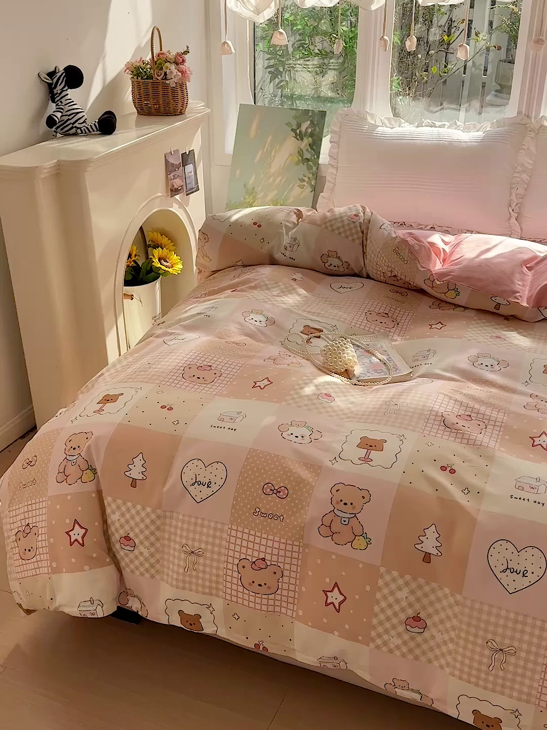 91家纺网 家纺一手货源 找家纺 恩泽家纺 2026春夏新款全棉12868印花四件套单品系列-单被套-提供买家秀，预留缩水率 小熊布丁