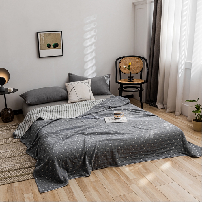 91家纺网 家纺一手货源 找家纺 朴尔家纺-毛巾被 2026春夏新款主推三层水洗棉纱布毛巾被夏被夏凉被空调被 冬空-灰