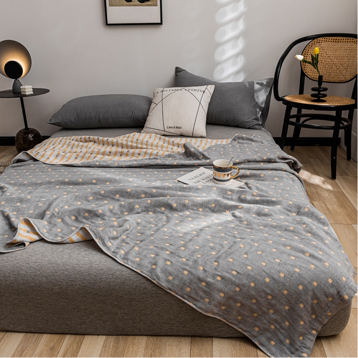 朴尔家纺-毛巾被 2026春夏新款主推三层水洗棉纱布毛巾被夏被夏凉被空调被 冬空-深蓝