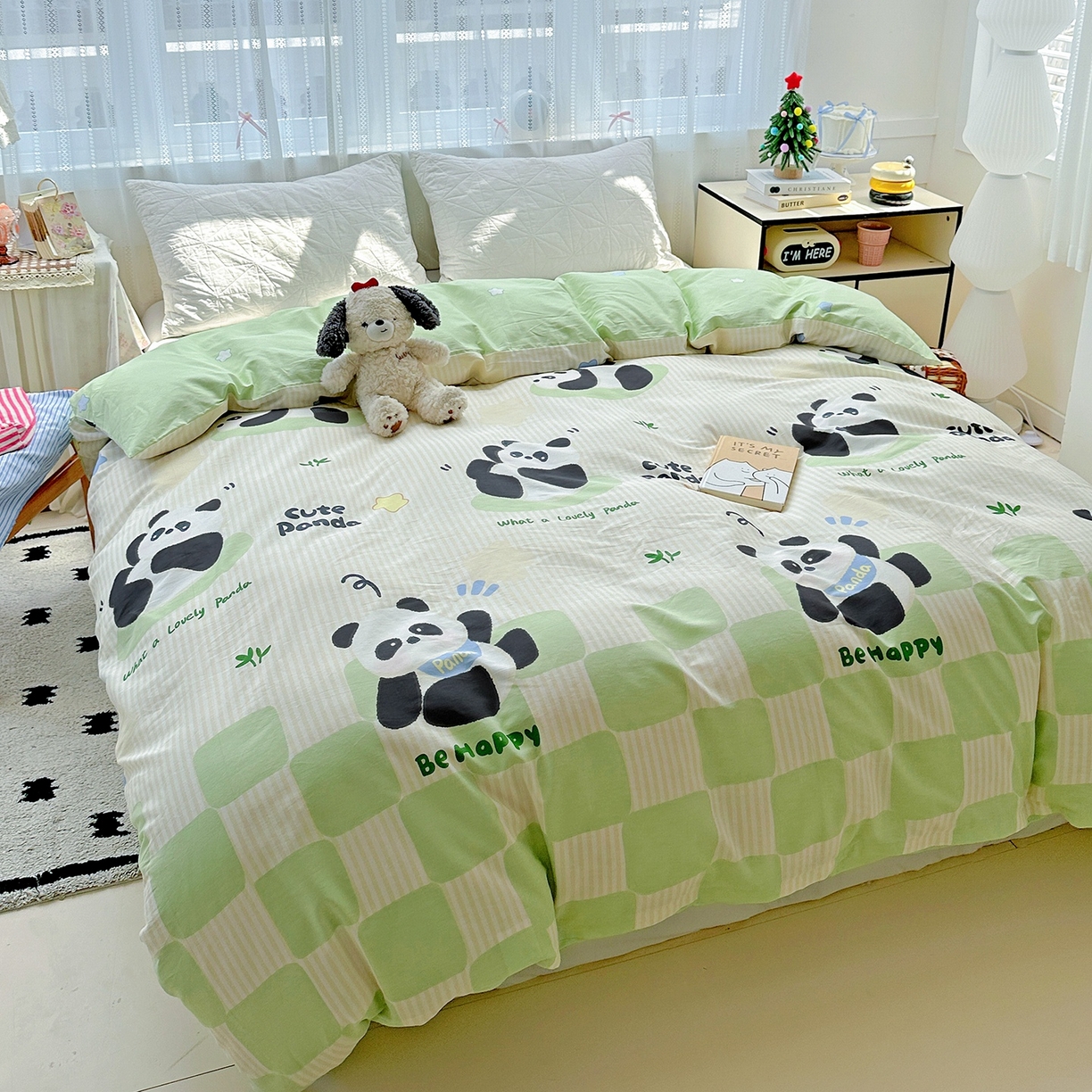 91家纺网 家纺一手货源 找家纺 恩泽家纺 2026春夏新款全棉12868印花四件套单品系列-单被套-提供买家秀，预留缩水率 小熊猫