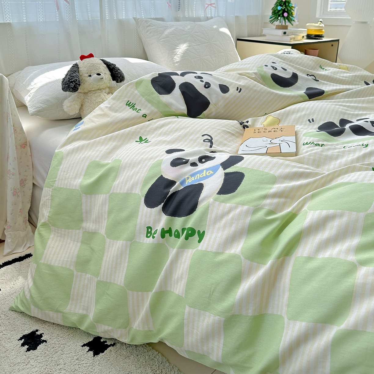 91家纺网 家纺一手货源 找家纺 恩泽家纺 2026春夏新款全棉12868印花四件套单品系列-单被套-提供买家秀，预留缩水率 小熊猫