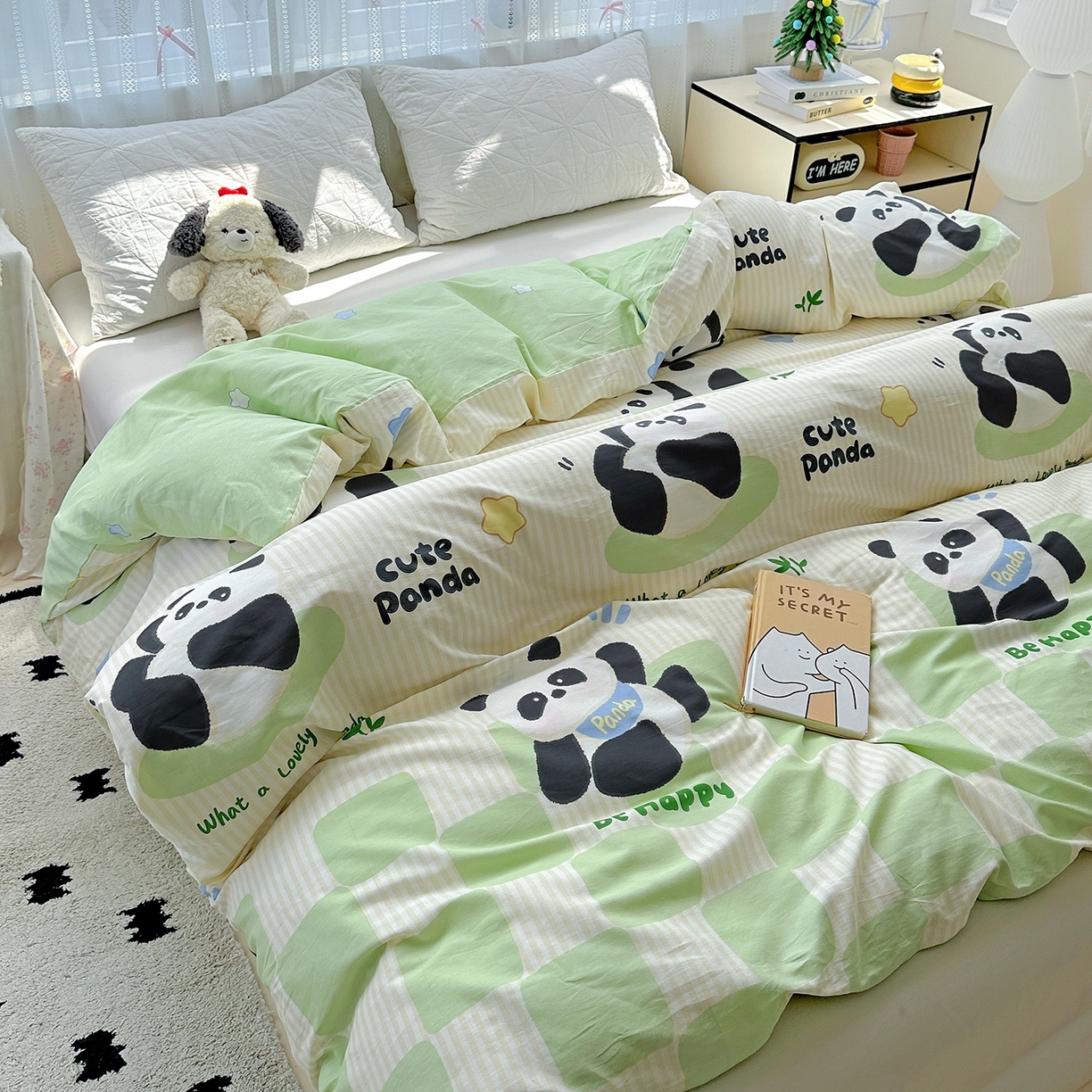 91家纺网 家纺一手货源 找家纺 恩泽家纺 2026春夏新款全棉12868印花四件套单品系列-单被套-提供买家秀，预留缩水率 小熊猫