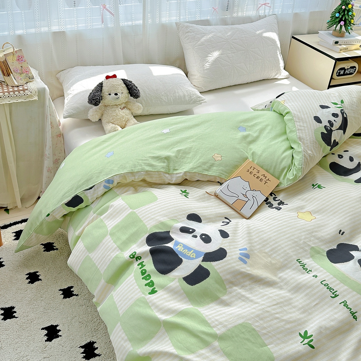 91家纺网 家纺一手货源 找家纺 恩泽家纺 2026春夏新款全棉12868印花四件套单品系列-单被套-提供买家秀，预留缩水率 小熊猫