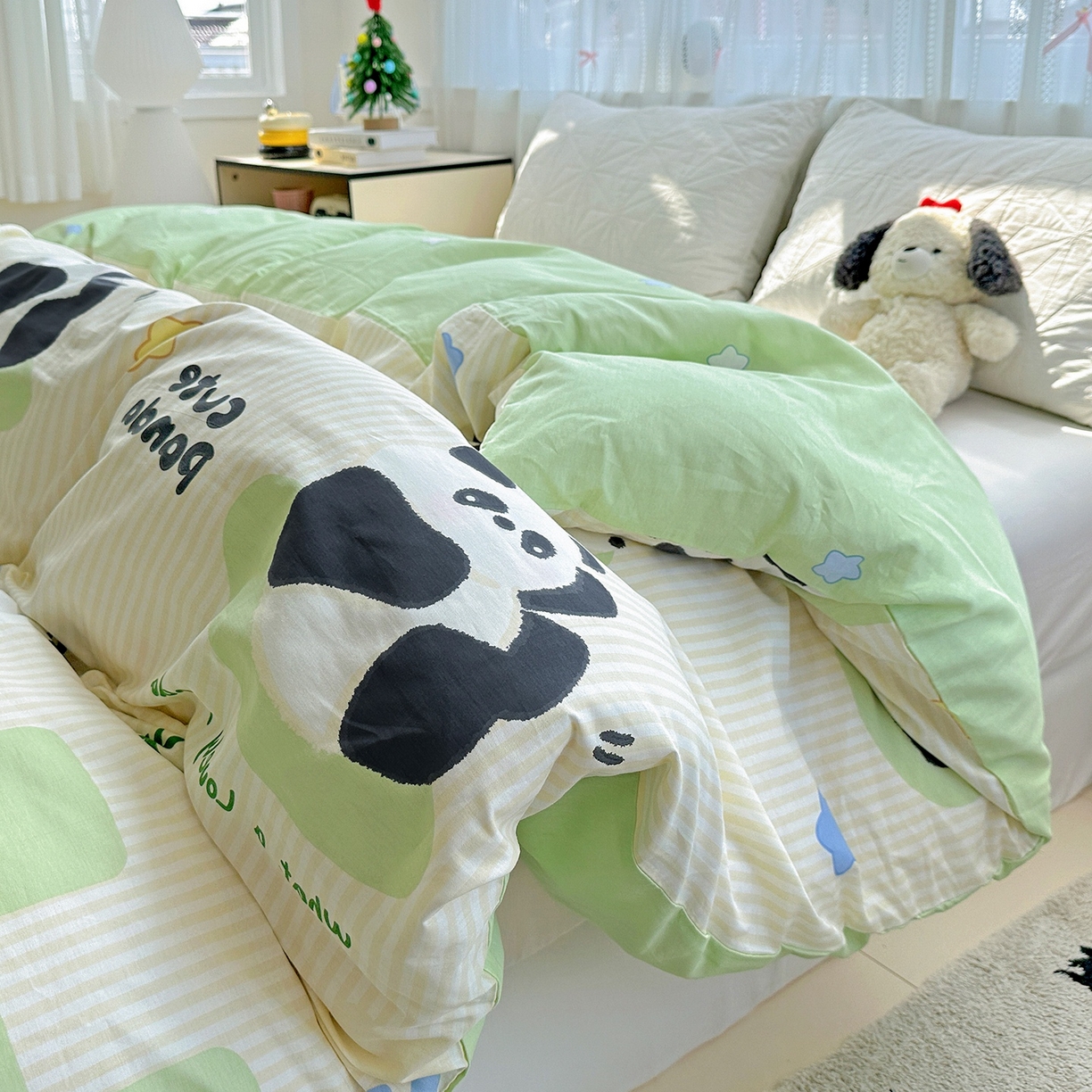 91家纺网 家纺一手货源 找家纺 恩泽家纺 2026春夏新款全棉12868印花四件套单品系列-单被套-提供买家秀，预留缩水率 小熊猫