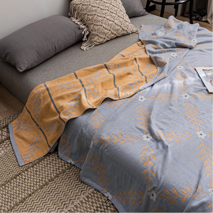 91家纺网 家纺一手货源 找家纺 朴尔家纺-毛巾被 2026春夏新款主推三层水洗棉纱布毛巾被夏被夏凉被空调被 花之恋-冰蓝黄